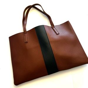 Vince camuto large brown w black striped large vegan tote bag